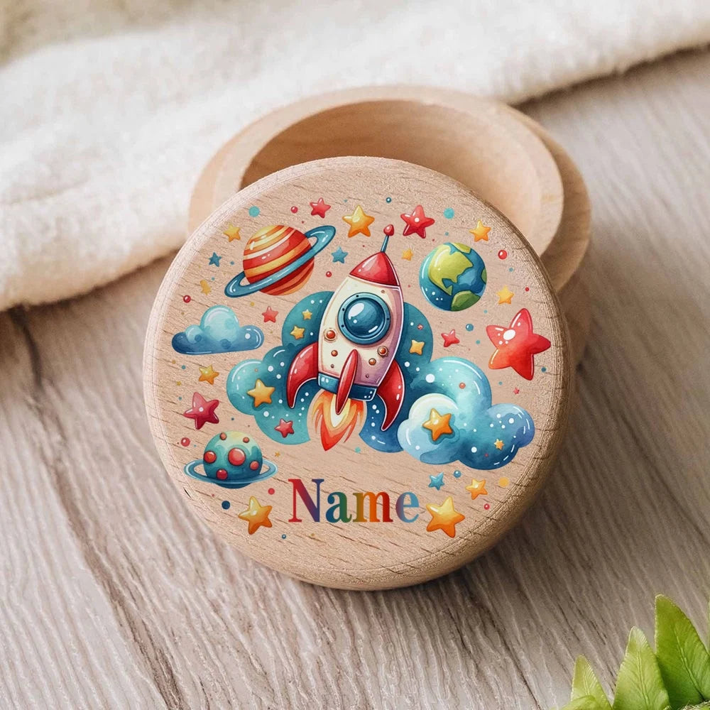 Personalised Custom Name Case Engraved Baby Tooth Box Keepsake Teeth Umbilical Curl Hair Wooded Collect Boxes Baby Shower Gift