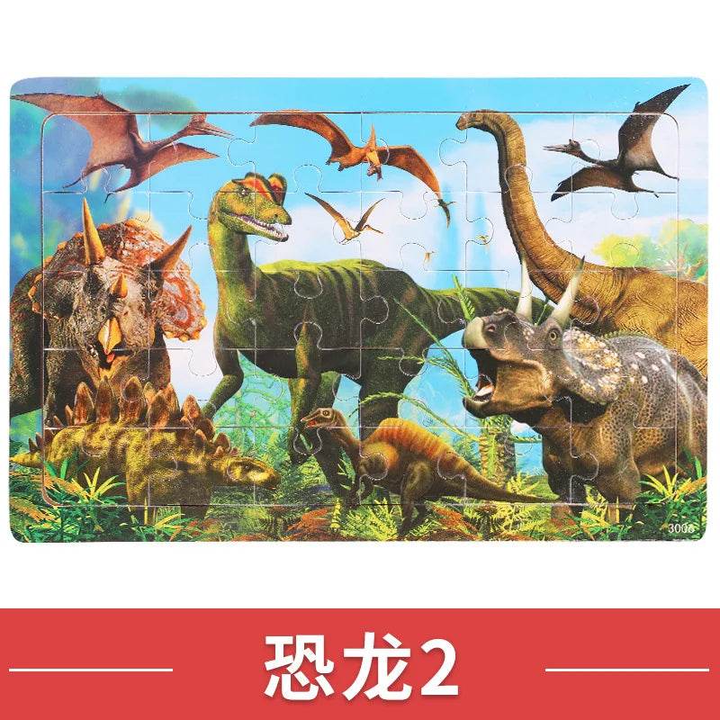 NEW Wooden 30pcs Puzzles Children Animal Dinosaur Cartoon Plane Puzzle Baby Early Education and Intellectual Building Block Toys - AIAZ