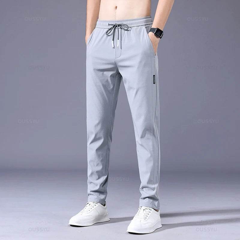 2025 Men's Trousers Spring Summer New Thin Green Solid Color Fashion Pocket Applique Full Length Casual Work Pants Pantalon - AIAZ