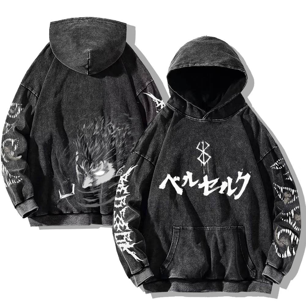 Gothic Vintage Washed Hoodies Teeth Funny Printed Sweatshirts Harajuku Retro Long Sleeve Pullover Men Women Y2k Oversized Hoodie - AIAZ