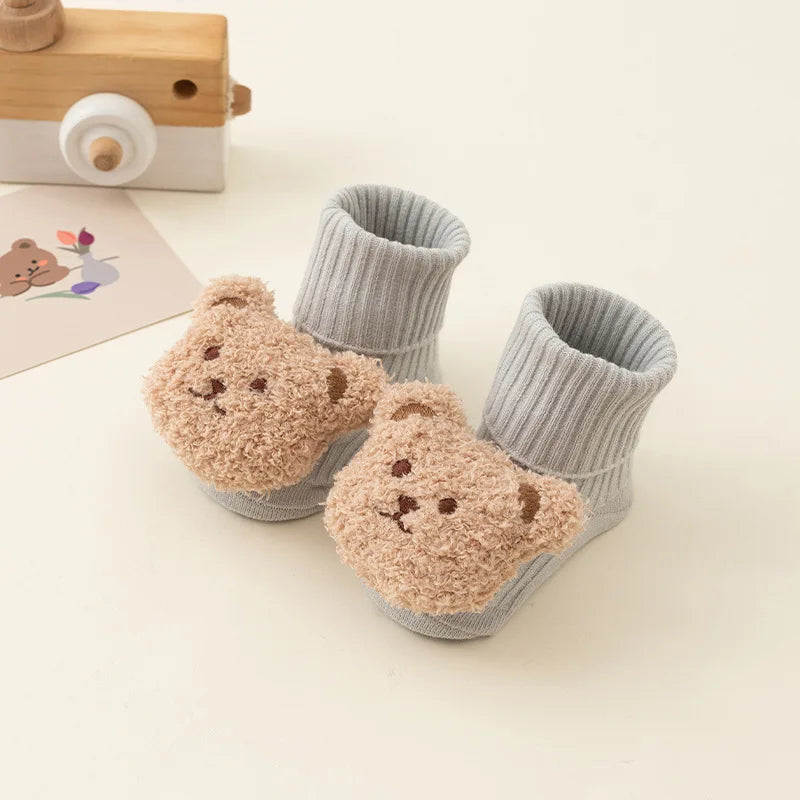 Cute Cartoon Bear Baby Socks for Boys Girls Spring Autumn Soft Cotton Anti Slip Soled Newborn Toddler Sock Kids Warm Socken