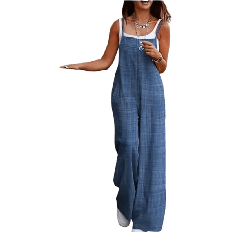 Women's Sleeveless Jumpsuit with Suspender Loose Casual Pocket Monochromatic Summer - AIAZ