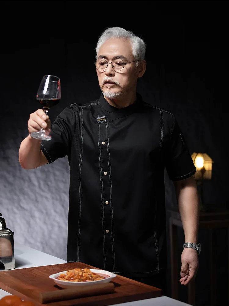 Men Head Chef Food service Kitchen Cooking Costume Pizzaiolo Cook Uniform Restaurant Chef's Jackets Bakery Cafe Working Clothes - AIAZ