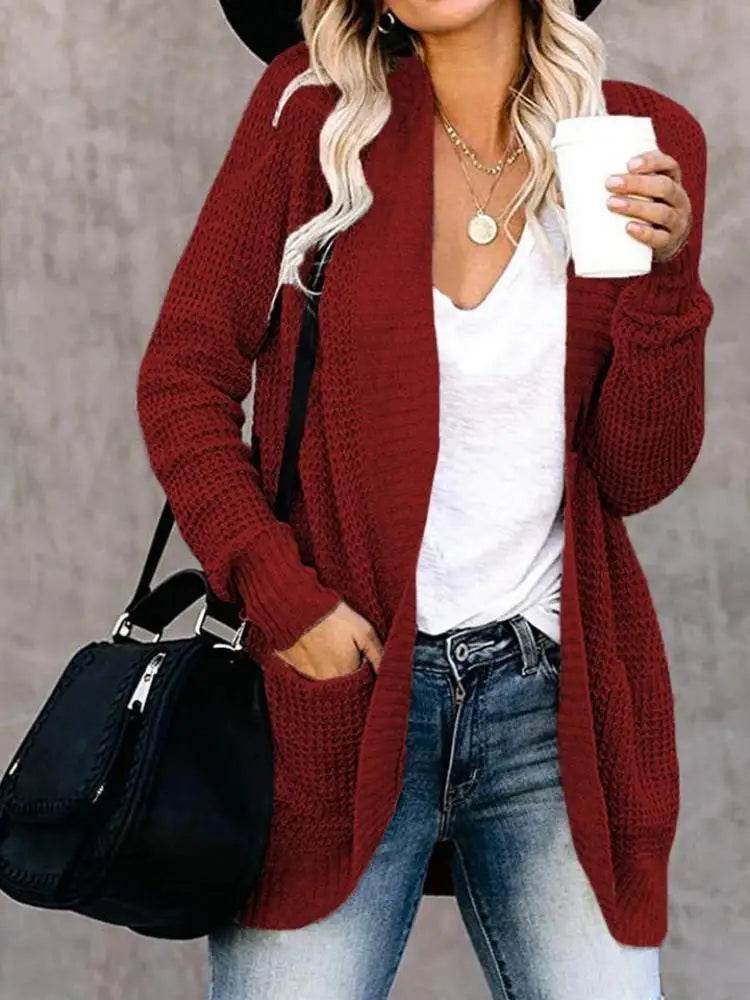 Fashion cardigan autumn and winter knit sweater women's new curved front loose casual women's wear - AIAZ