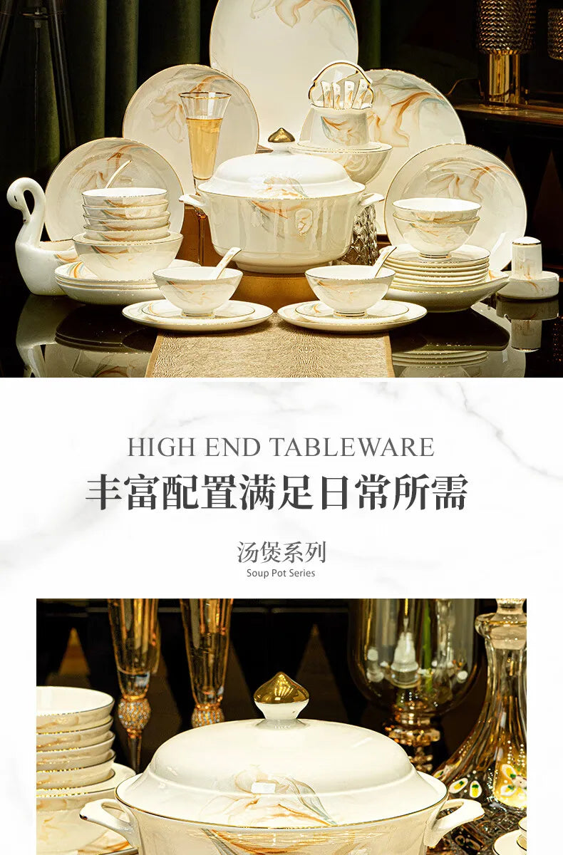 2025 New Jingdezhen High-end Bowl Plate Tableware Set For Housewarming Gift Bone China Bowl, Chopsticks Plate Set Gift Giving