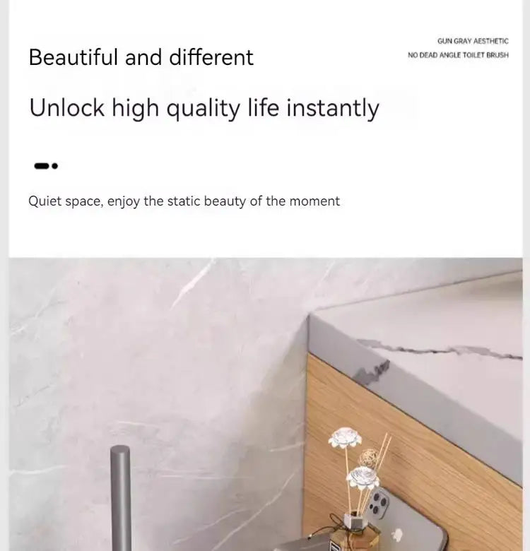 Toilet brush holder, no punching space aluminum wall-mounted toilet cleaning brush, easy to clean, toilet brush for bathroom