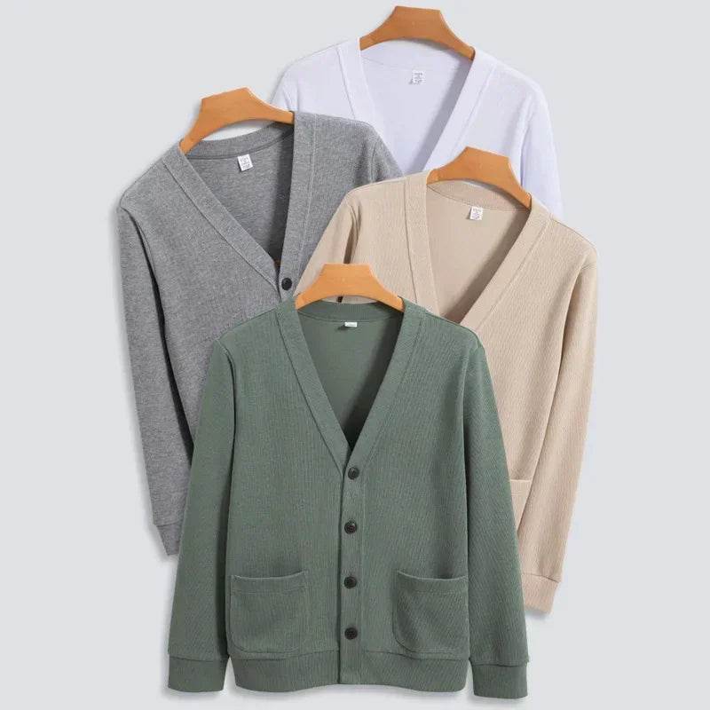 BROWON New Knitted Sweater Cardigan Men 2025 Autumn Solid Casual Man Clothes Korean Fashion 80% Cotton V-Neck Collar Sweater Men - AIAZ