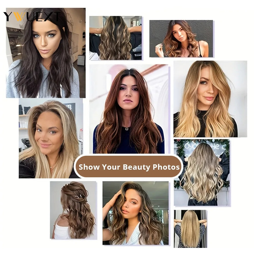 YWUEXT Dark Brown 2# 6D Hair Extensions Straight 16"-24" Machine Remy Human Hair Micro Rings 5 pins 6D 2 Hair