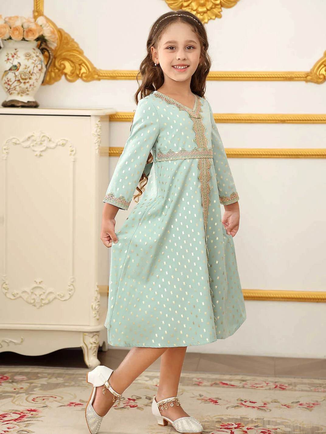 Muslim Girls Dress Gown Dubai Abaya Longsleeve Girls Children Clothing Embroidered Abaya for Eid al-Fitr Ramadan 4-12Y - AIAZ