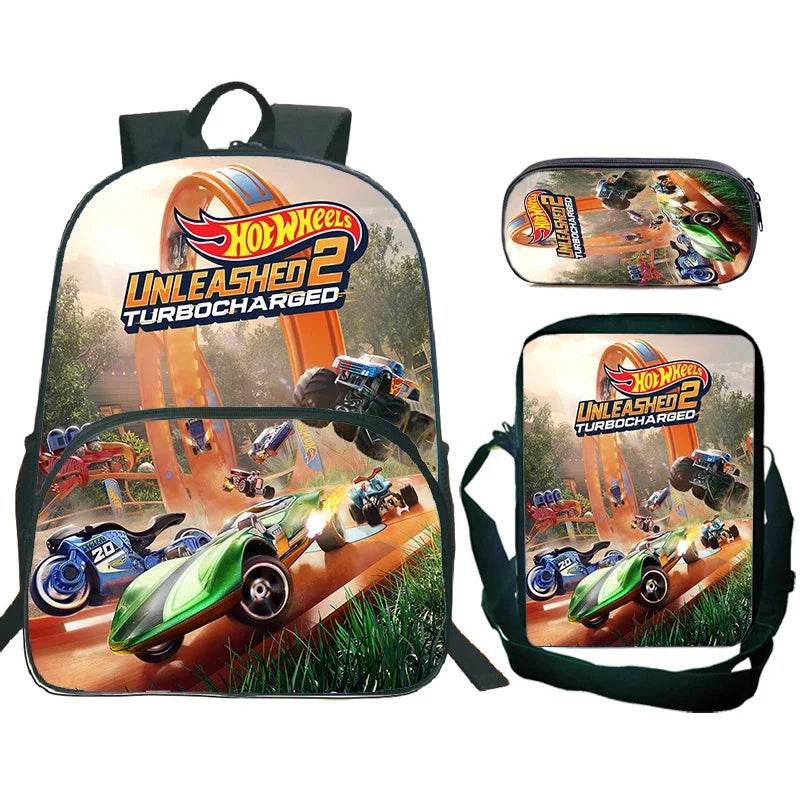 Hot Wheels Let's Race Print Backpack 3pcs Set Boys Girl Child School Bookbag Large Capacity Student Backpack Back to School Gift - AIAZ
