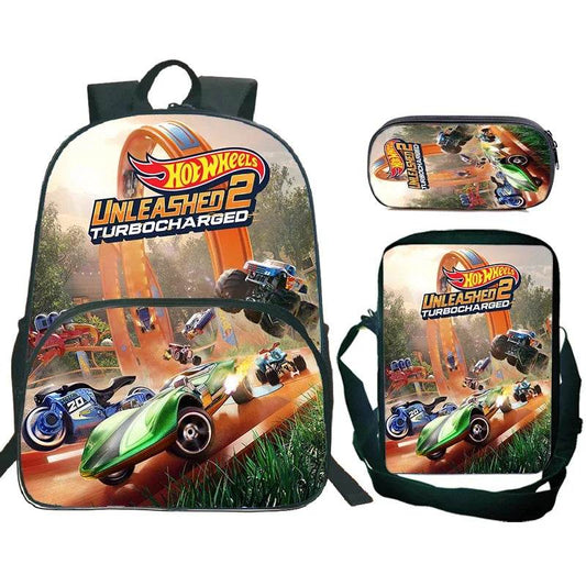 Hot Wheels Let's Race Print Backpack 3pcs Set Boys Girl Child School Bookbag Large Capacity Student Backpack Back to School Gift - AIAZ