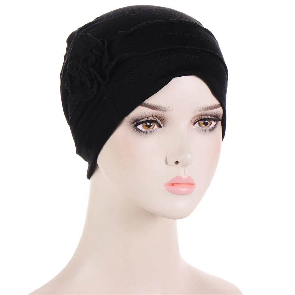 Muslim Fashion Flowers Turban Cap Solid Color Women Hijabs Islamic Chemo Cap Head Scarf Ladies Head Wrap Cover Hijab Scarf - AIAZ