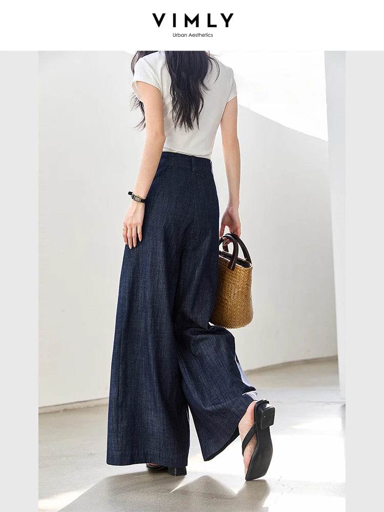 VIMLY Women's Washed Jeans Baggy Skirt Pants Ladies 2025 Spring Summer Casual High Waist Vintage Denim Pants Woman Clothes M9809 - AIAZ