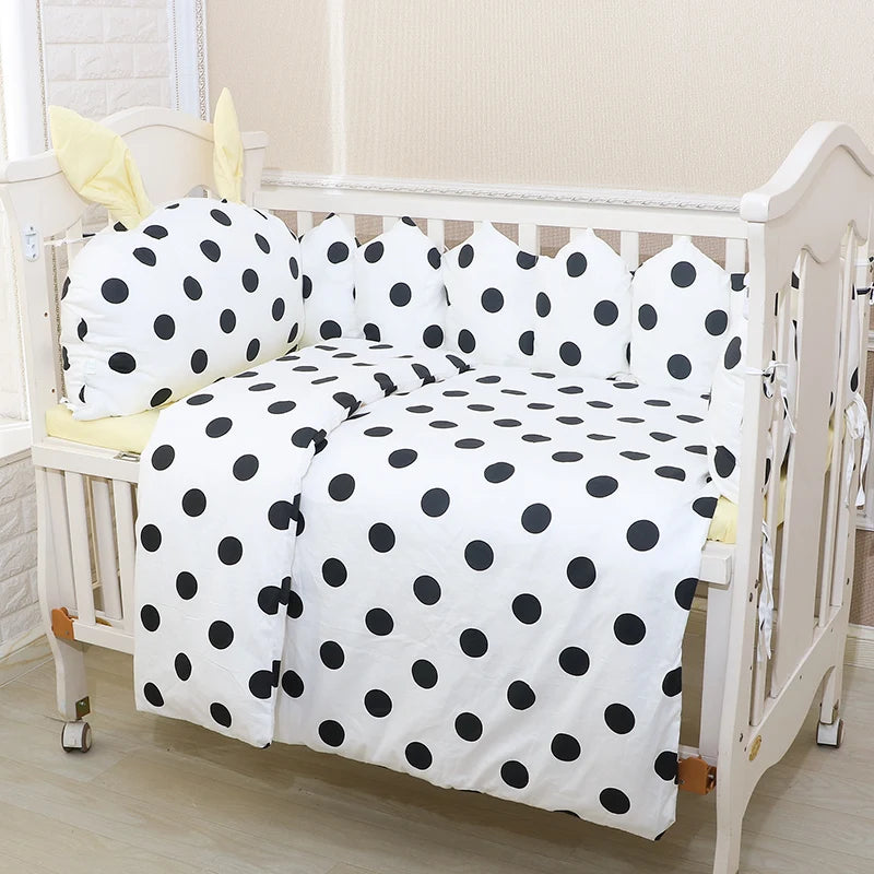 100% Cotton Crib Bed Linen Kit,Crown Design Baby Crib Bedding Set,Baby Bedding Set Includes Bumpers+Pillow+Quilt+Mattress cover