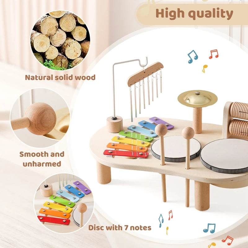Baby Educational Toys Wooden Aeolian Bells Montessori Children's Musical Toys Xylophone Newborn Birthday Gifts Music Table Toys - AIAZ