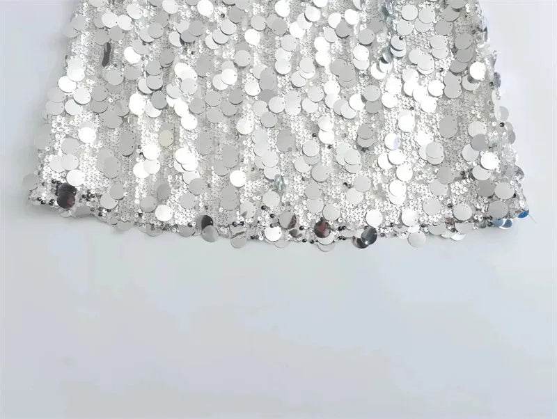 Silver Sequin Skirt Woman High Waist Mini Skirt Woman Fashion Shiny Glitter Elegant Short Skirts For Women Y2k Skirts - AIAZ