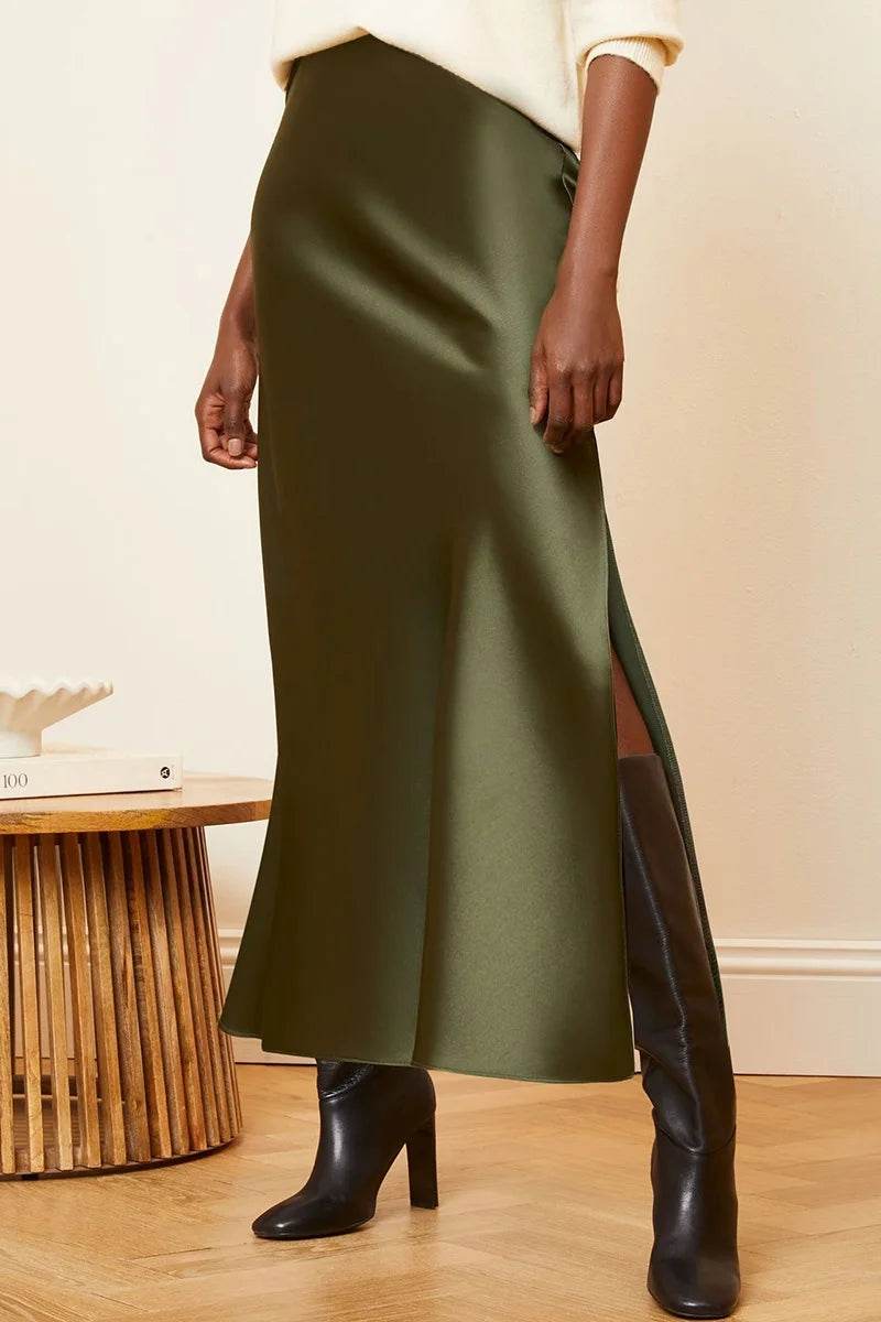 Long Satin Skirts For Women Summer High Quality Skirt With Slit On The Side Silk Elegant Black Maxi Luxury Women's Skirts 2025 - AIAZ