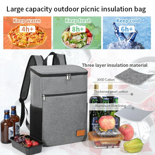 26L Outdoor Cooler Bag Thermal Backpack Insulated Picnic Lunch Bag Camping Food Drink Beer Ice Bag Leakproof Travel Backpack