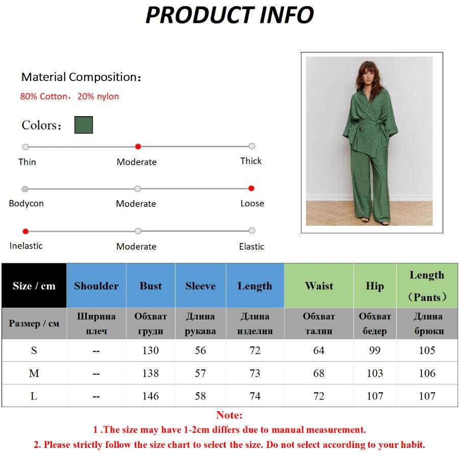Mozuleva Women's Long Sleeved Pajama Set New Autumn Green Lace Up Pajamas Loose Pants Leisure Home Clothing 2-piece Set - AIAZ