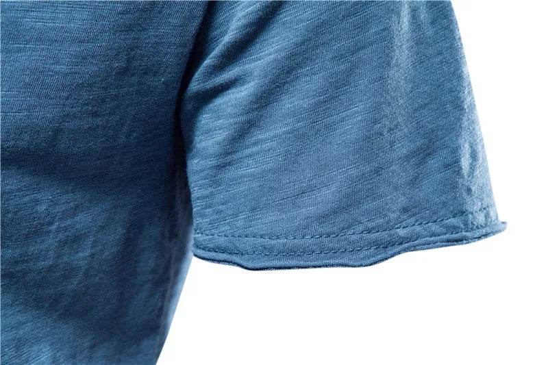 Men's T Shirt Pure Color Round Collar Short Sleeved Tops Tees High Quality Cotton Men T-Shirt Fashion Slim Man T Shirt For Men - AIAZ
