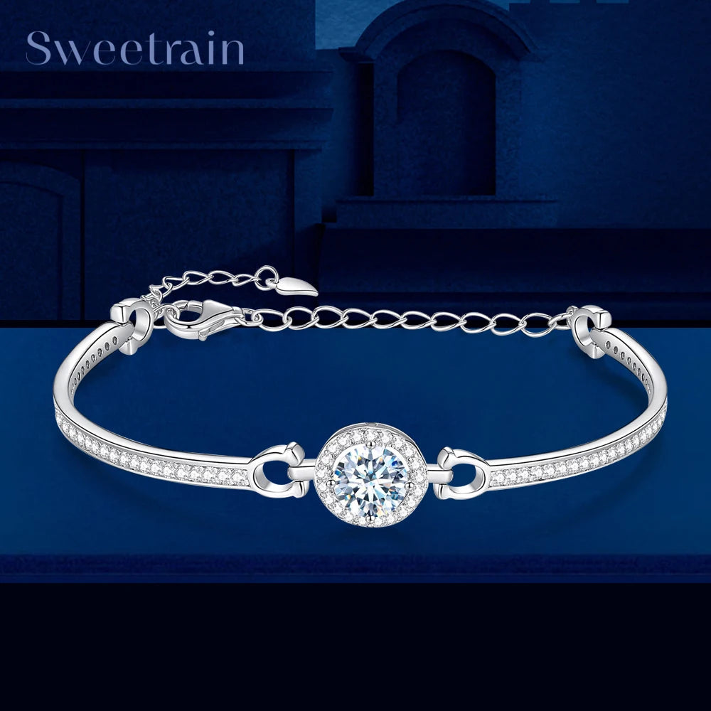 1.0 Cttw 925 Sterling Silver White Moissanite Bracelet For Women 18K Gold Plated Diamond Bangle with GRA Certificate Jewelry