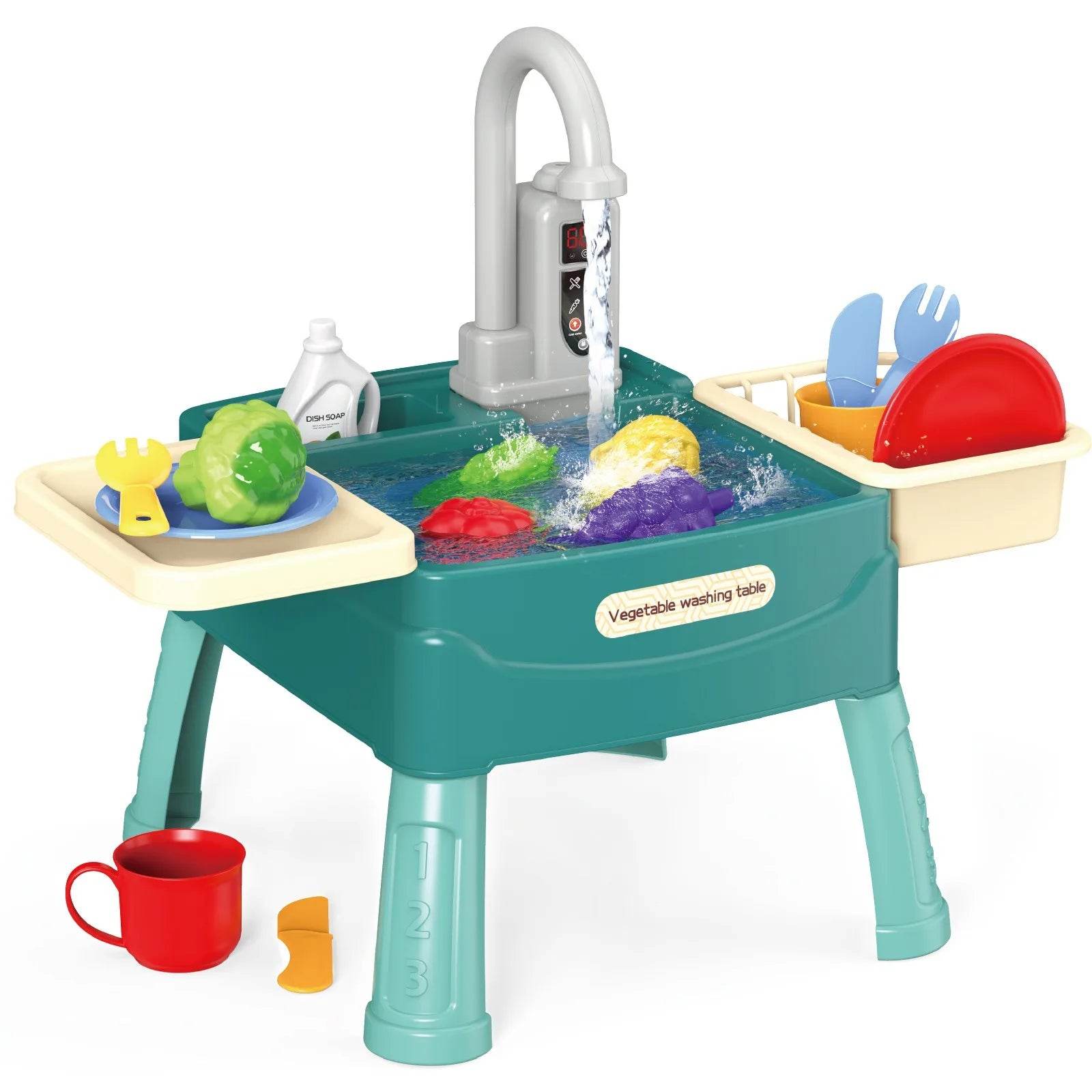 Children's Play At Home Toys Early Education Kitchen Simulation Electric Dishwashing Table Water Outlet Vegetable Washing Toys - AIAZ