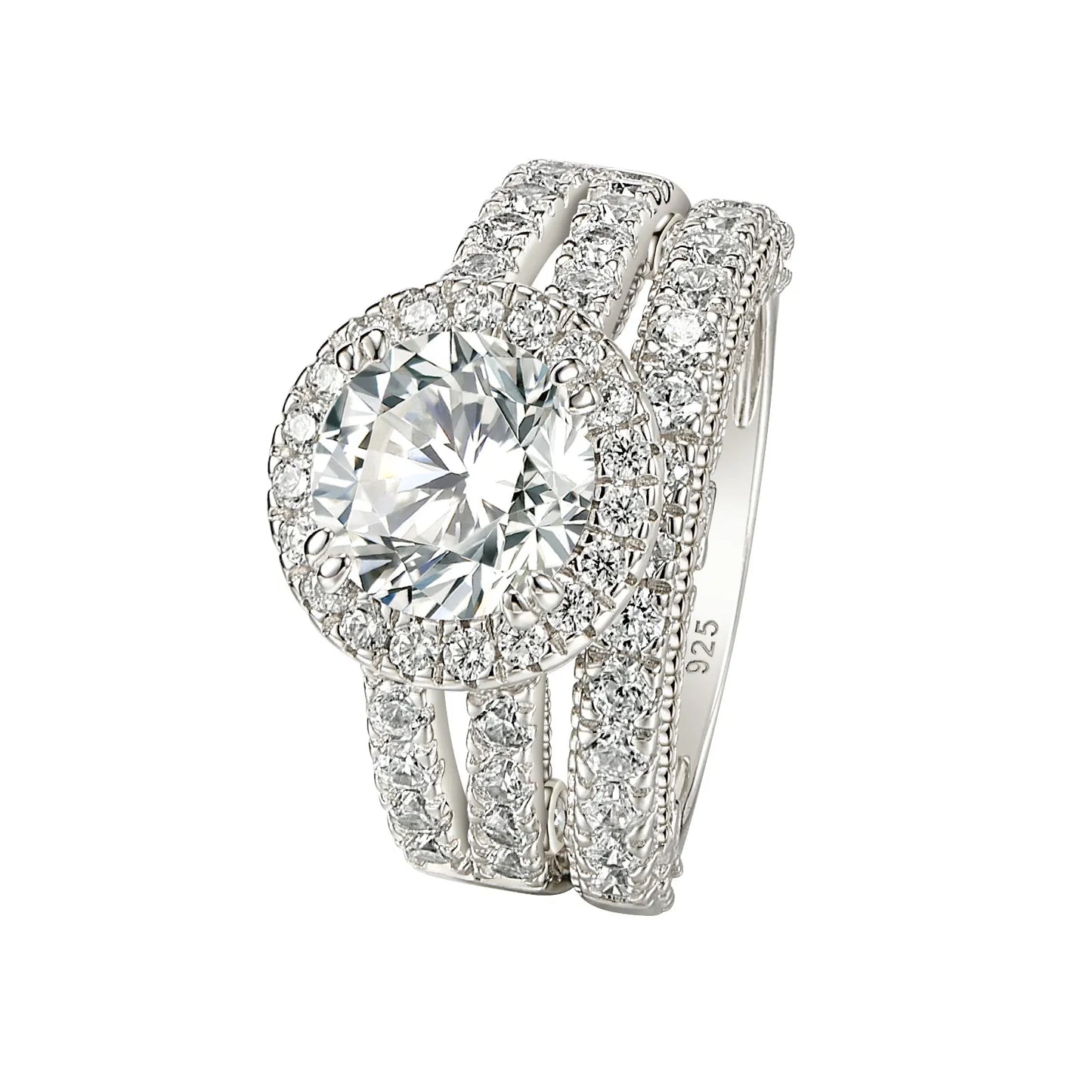 Newshe Vintage 4 Carats Oval Cut 5A Cubic Zircon Wedding Engagement Rings Set for Women Solid 925 Sterling Silver Bridal Jewelry