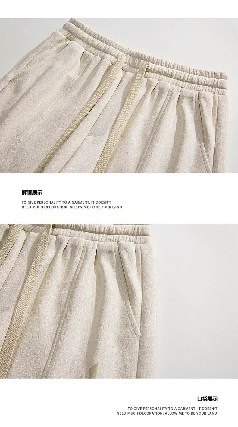 2025 Summer Suede Shorts Men's Trendy Brand Versatile High Street Printed Loose and Simple Five Quarter Pants - AIAZ