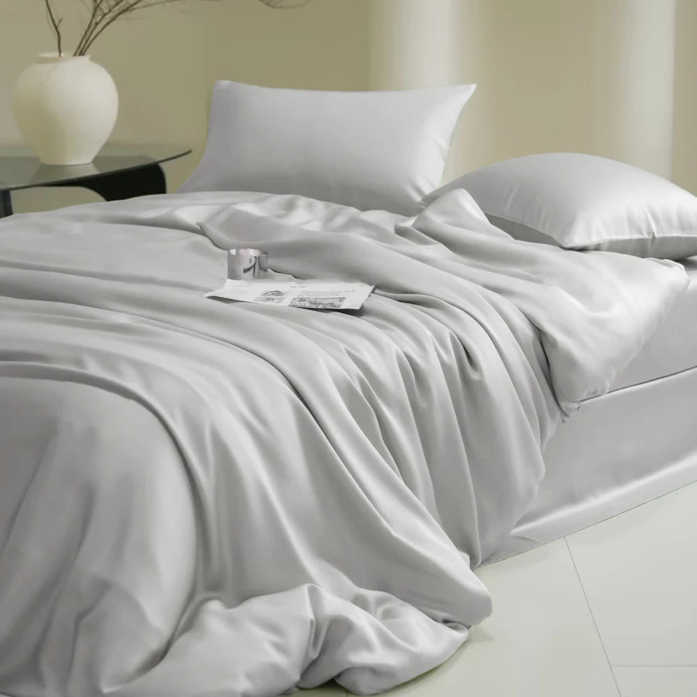 Sondeson 100% Nature Silk Duvet Cover With Pillowcase Healthy Skin Twin Queen King Solid Color Silky Bedding For Sleep Gift