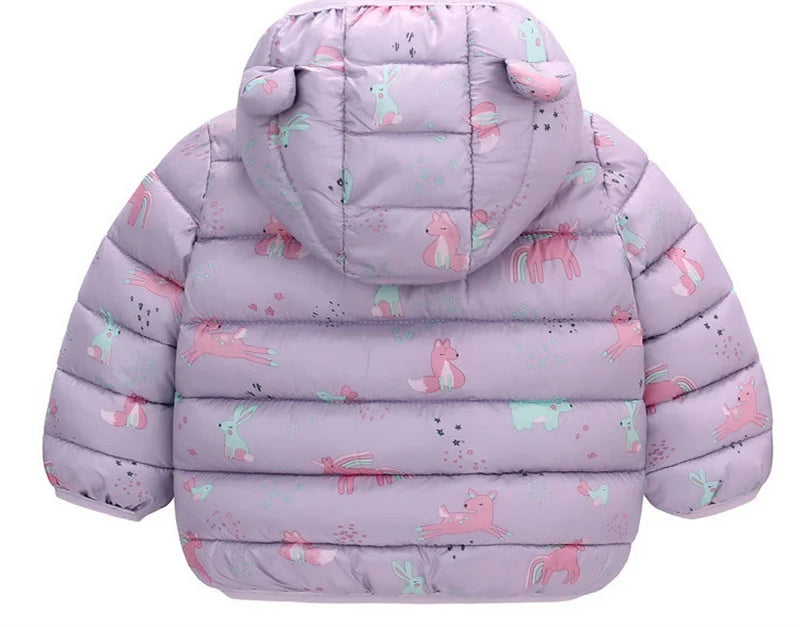Baby Boys Girls Jackets For Kids Cartoon Bear Zipper Coats Autumn Boys Warm Hooded Down Jackets Children Christmas Outerwear