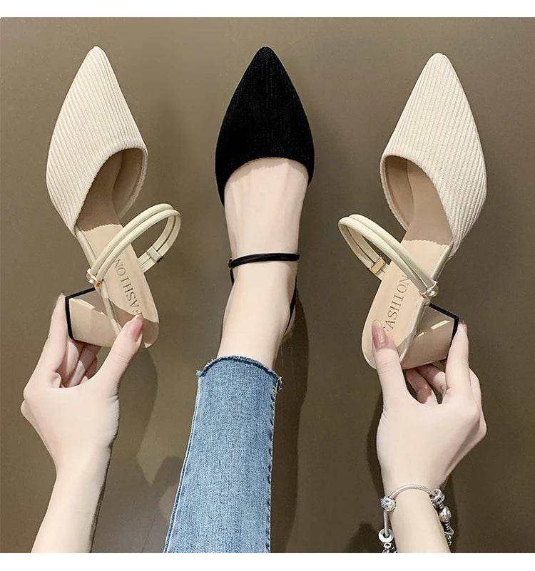 Korean Sle High Heel Sandals Women Summer Outdoor Wear Pointed Toe Double Wear Mules Cover Head f Slip Small Fraance Wind - AIAZ