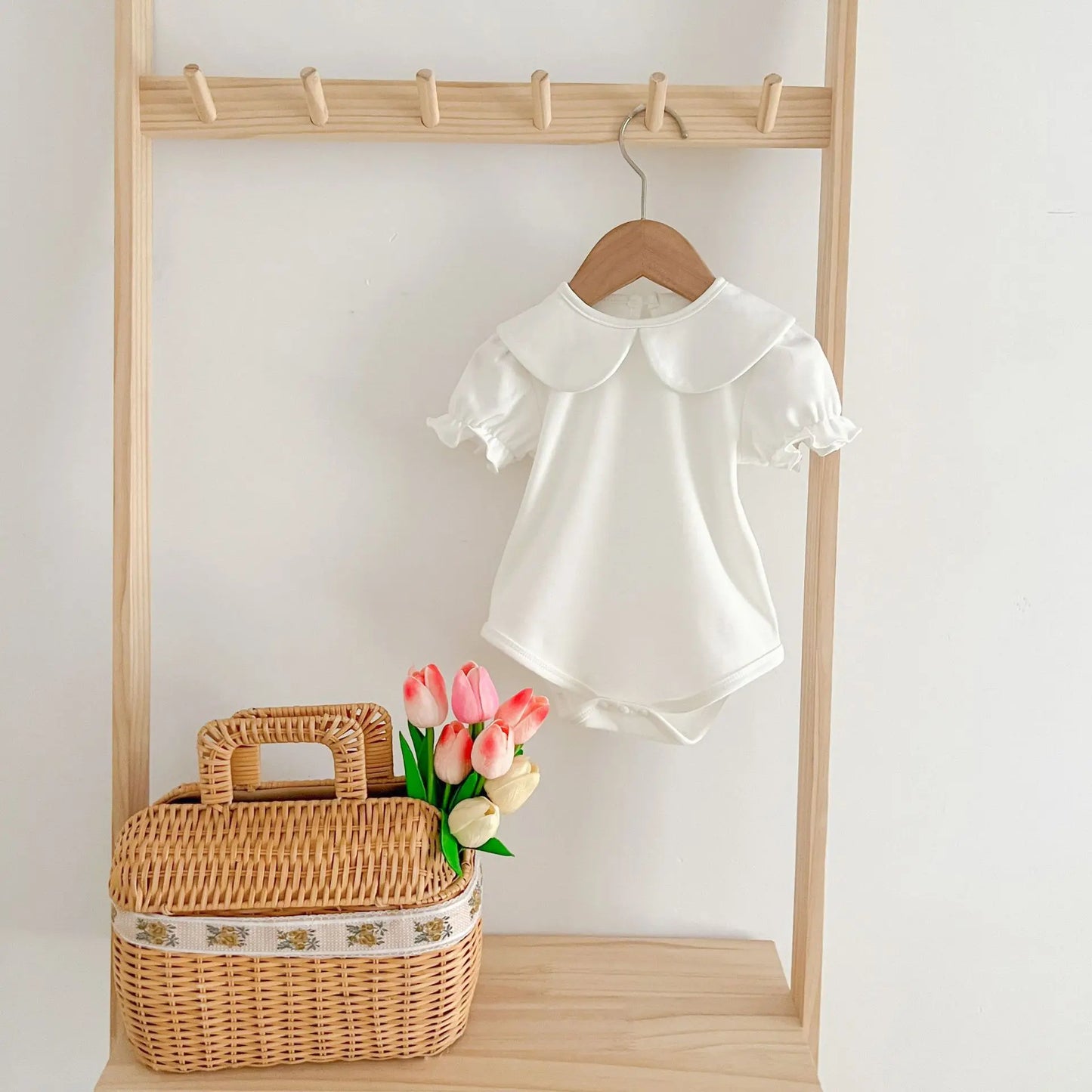 Summer Newborn Kids Baby Girls Doll Collar Solid Color Rompers Infant Baby Girls Short Sleeve Rompers Clothes