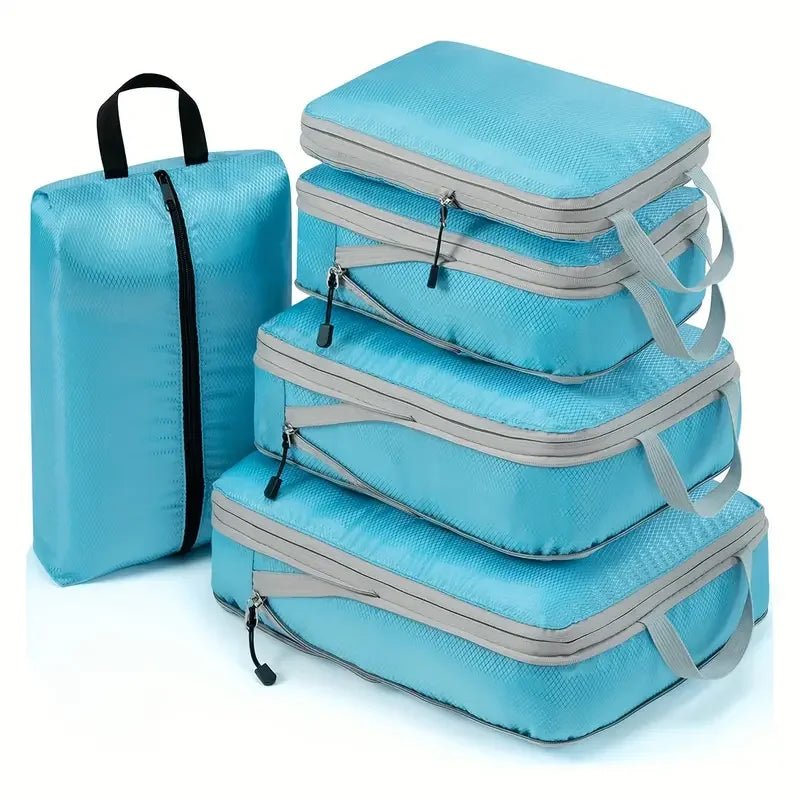 Travel Compression Packing Cubes Suitcase Luggage Organizer Set Zipper Foldable Storage Bag for Clothes Shoes Travel Accessories