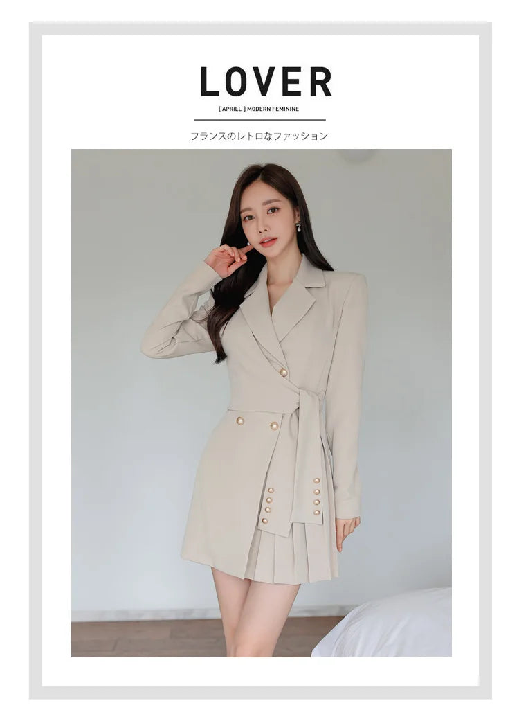 H Han Queen Autumn Winter Dresses Korean Lace-Up Professional Jacket Vestido Elegant Fashion Slim Office Party Casual Dress