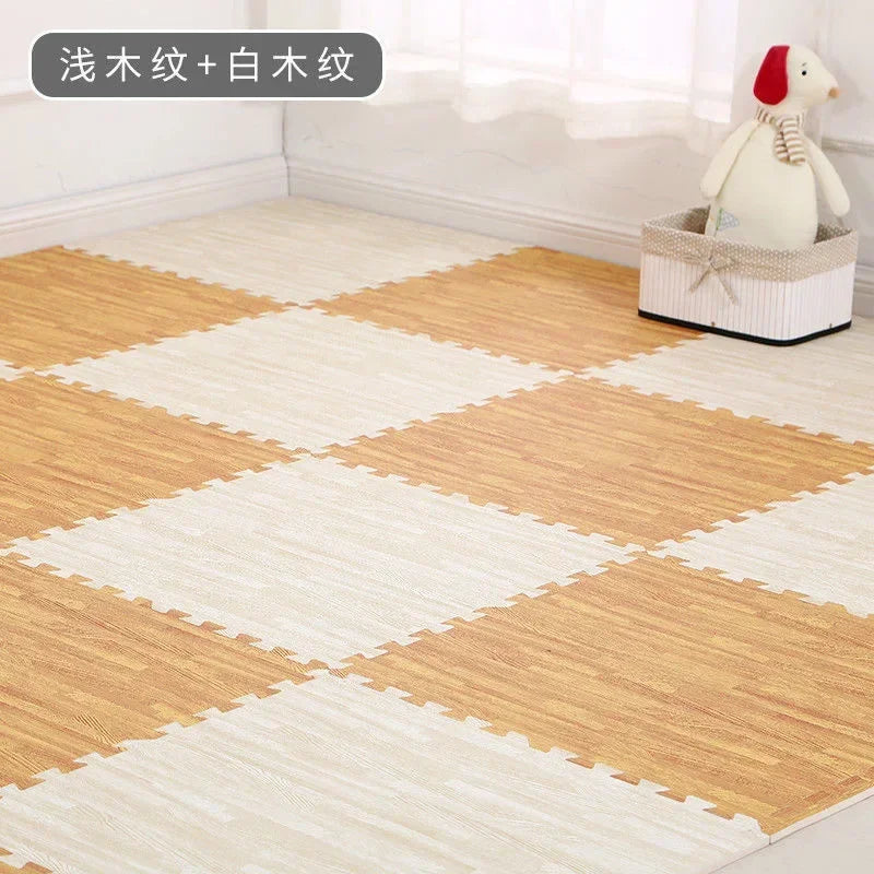 Wooden Baby EVA Foam Play Gym Puzzle Mat Interlocking Exercise Tiles Crawling Carpet for Kids Game Activity Soft Floor 30x30x1cm