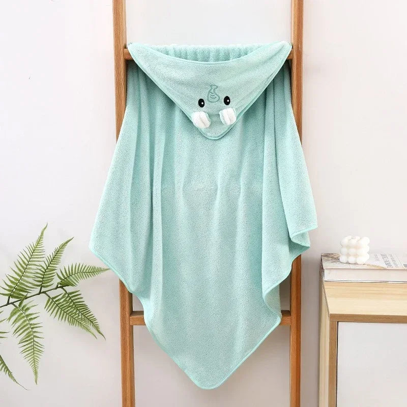Hooded Coral Velvet Baby Bath Towel Cartoon Baby Elephant Wrap Blanket Super Absorbent Warm Bathrobe Newborn Baby Bath Towel