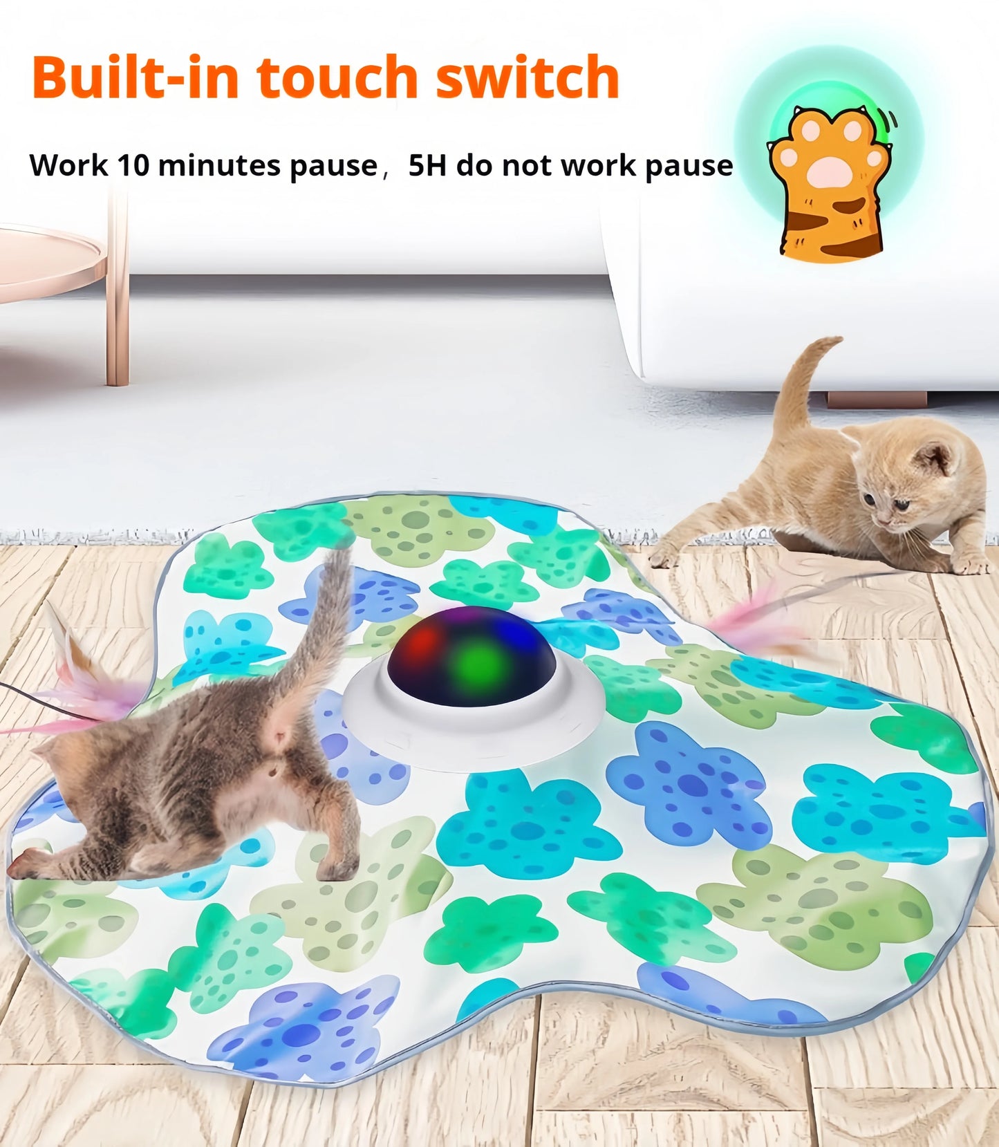 Interactive Cat Toys Rechargeable,Moving Concealed Feathers,Rotating toys,Touch Activated Cat Kitten Toy Cat Exercise Toys