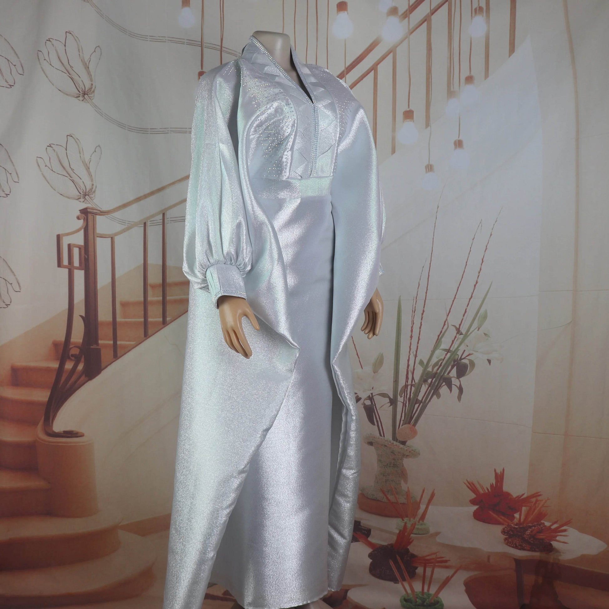 fashion turkey dresses for woman luxury elegant 2025 V-neck rhinestones dresses for church boubou african dresses - AIAZ