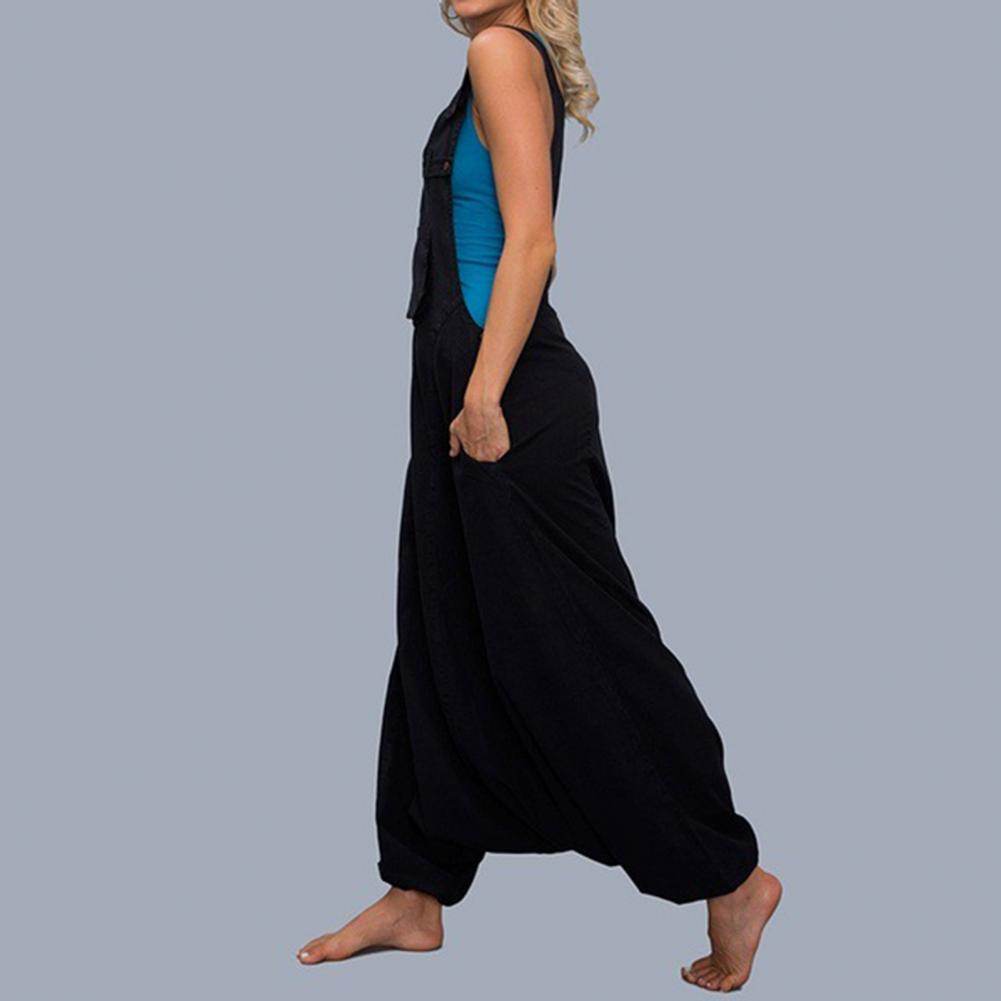 Women Summer Loose Thin Jumpsuits Harem Pants Wide Leg Pants Sleeveless Pockets Bib Jumpsuit Siamese Trousers Large Size S-5XL - AIAZ