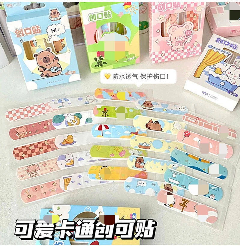 20pcs/box Cute Cartoon Waterproof Breathable Bandages for Girls Baby High Aesthetic Adhesive Wound Care Anti Blister Plasters