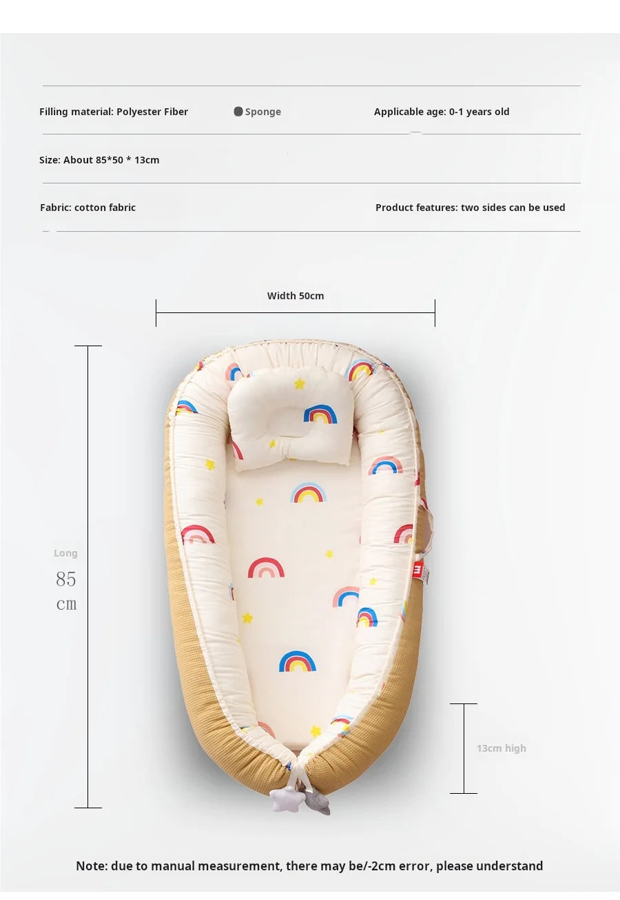 Honeycomb breathable removable portable crib with biomimetic baby pillows, travel crib