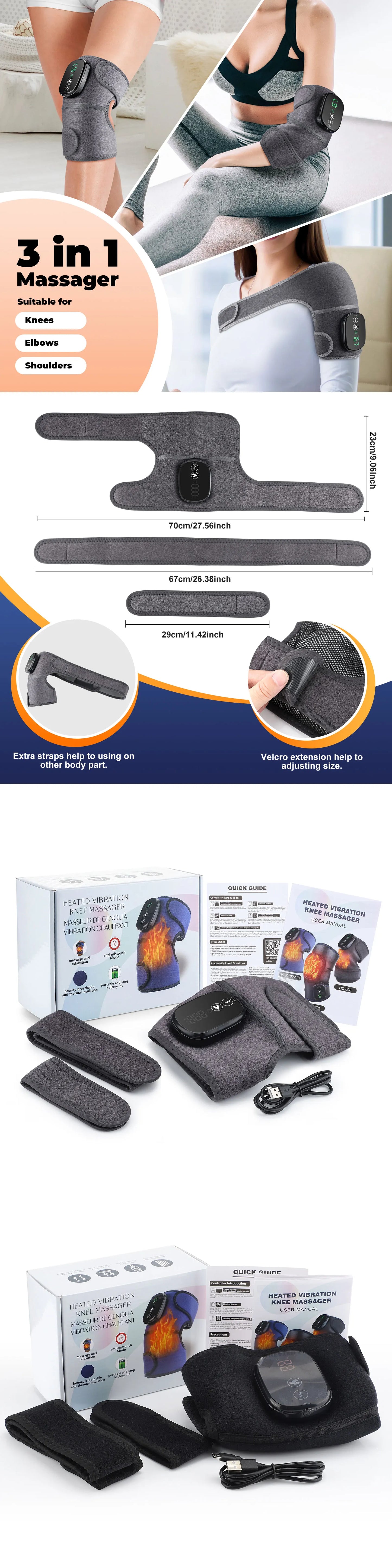 Electric Heated Vibration Knee Massage Pad 3 in 1 Massager for Shoulder Elbow Hot Compress Thermal Joint Brace Muscle Relaxation