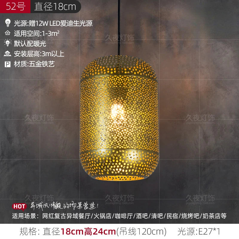 Southeast Asian Pendant Lights Antique Hollow Hanging Light Fixture Thai Arabian Restaurant Bedroom Moroccan Decorative Lamps