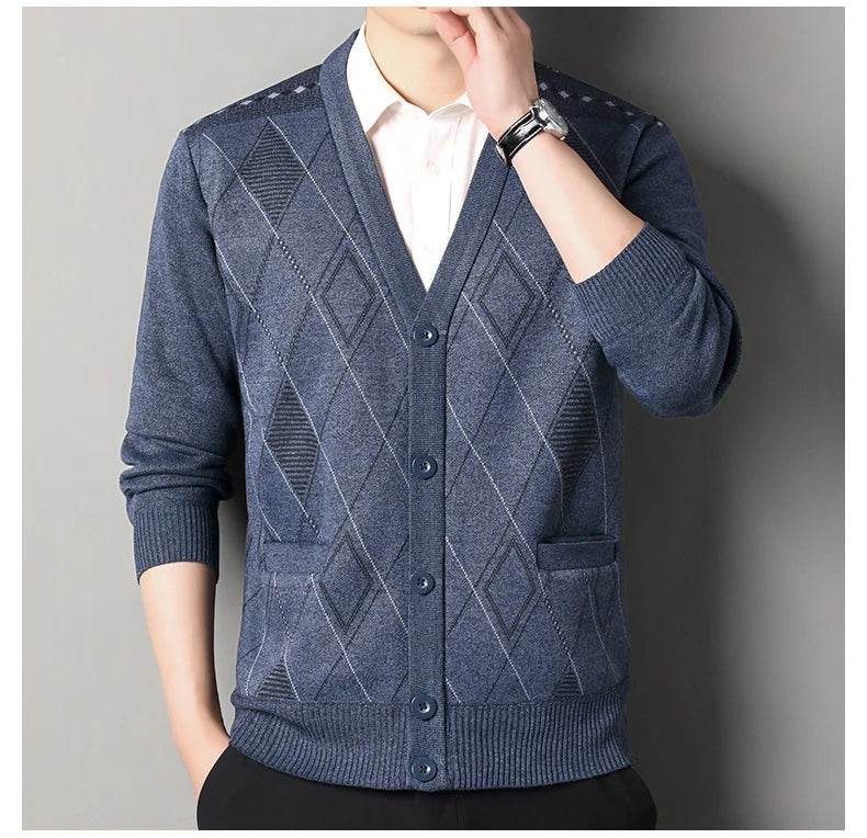 Men's Casual Cardigan Jacket V-neck Sweater Men's Autumn Winter Clothes Button Knit Cardigans Mens Knitting Sweaters Outwear - AIAZ