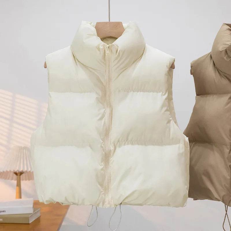 Elegant Chic Vests Fashionable Sleeveless Stand Collar Zipper Basic Autumn Winter Jacket Thick Warm Casual Women Vest Jacket ﻿ - AIAZ