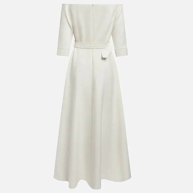 Elegant Party Dresses For Women One Shoulder Half Sleeve High Waisted A-Line Long Dress Women Offfice Dress White - AIAZ