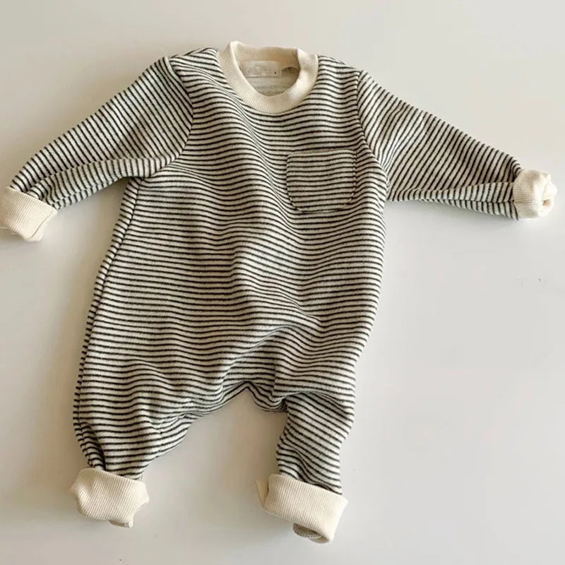 2025 Autumn New Baby Boy Girl Long Sleeve Romper Cotton Newborn Fashion Striped Jumpsuit Infant Simple Casual Clothes 0-24M