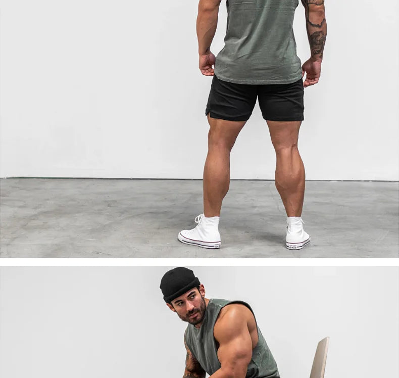 Men's Brand Summer Gym Cotton Tank Top Sleeveless Shirt Man Bodybuilding Clothing Casual Fitness Workout Running Vest Sportswear