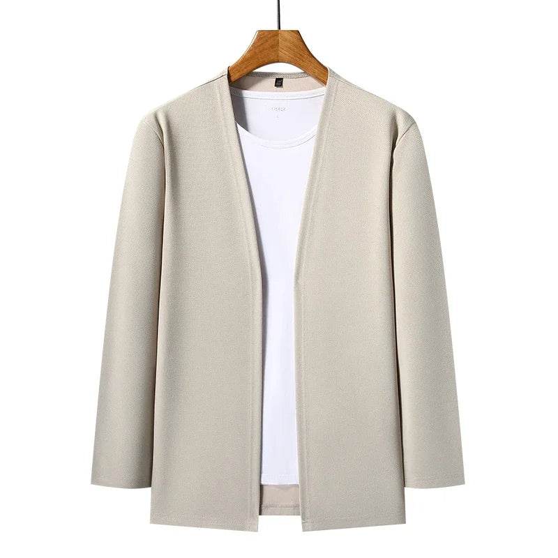 New Men's Casual Solid Color Long Sleeved Cardigan Cloak Spring and Autumn Fashionable Comfortable Top - AIAZ