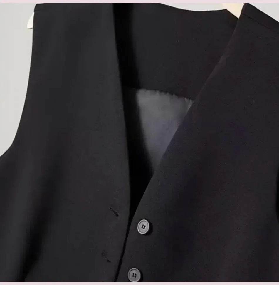 Women Suit Vest Elegant Women's V Neck Business Vest Sleeveless Waistcoat for Office Commute Style Solid Color Single-breasted - AIAZ